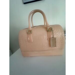 Furla Candy Bag Croc Embossed Jelly Satchel Top Handle Peach